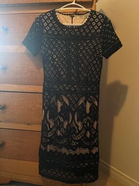 Dex Black Lace Midi Dress with Nude Lining